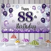 LASKYER Happy 88th Birthday Decorations,88th Purple Balloon Large Birthday Banner Backdrop Sign - Cheers to 88 Years Old Bday Party Supplies.