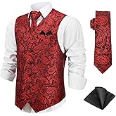 Giftdigger Mardi Gras Vest for Men Mardi Gras Outfit 3PC Mens Vest and Tie Set Waistcoat Vests Tuxedo Vests and Tie