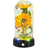 TECHSHARE Sunflower Gifts for Women,Yellow Artificial Sunflowers with LED Light in Glass Dome,Cute Sunflower for Christmas,Birthday, Mother's Day, Valentine's Day