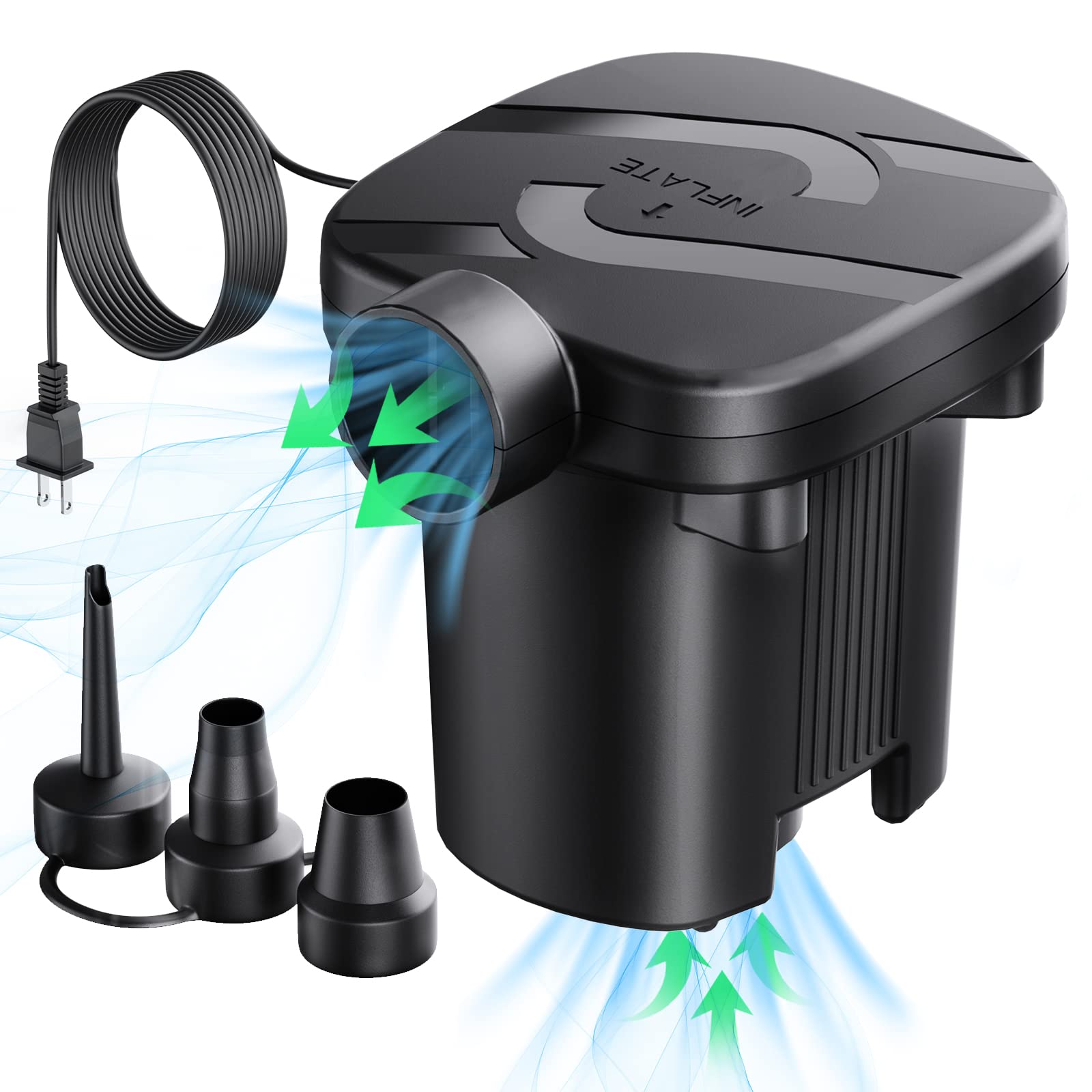 Photo 1 of MAACOULD Electric Air Pump, Quick-Fill Air Pump for Inflatables, Portable Air Mattress Pump with 3 Nozzles, AC110-120V Electric Pump for Beds, Inflatable, Pool Floats, Inflatable Pool, Snow Sled
