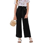SySea Girls Wide Leg Pants Kids Cute Print High Waisted Loose Fit Comfy Belted Lounge Trousers with Pockets