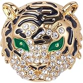 Peasimy Vintage Tiger Head Brooch Sparkling Rhinestone Tiger Lapel Pin for Women Men Animal Jewelry for Coats, Scarves, Bags (Gold Green)