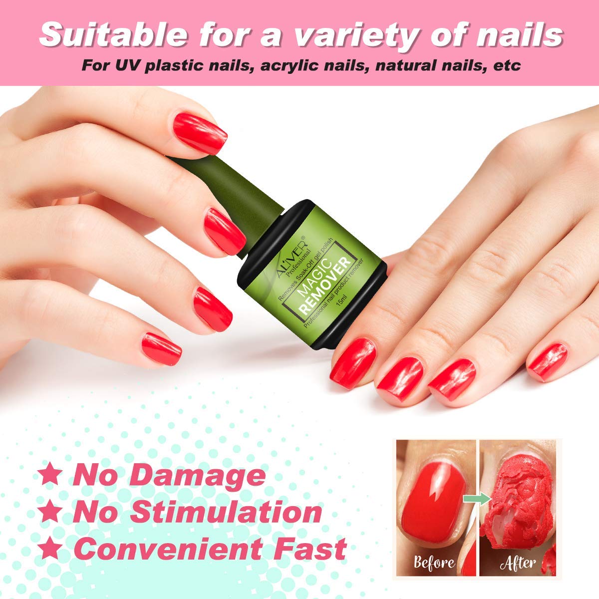 3 Pack Magic Nail Polish Remover, Quick & Easy Remove Gel Nail Polish Within 3-5 Minutes, No Need For Foil, Soaking or Wrapping, For Natural, Gel, Acrylic, Sculptured Nails : Beauty