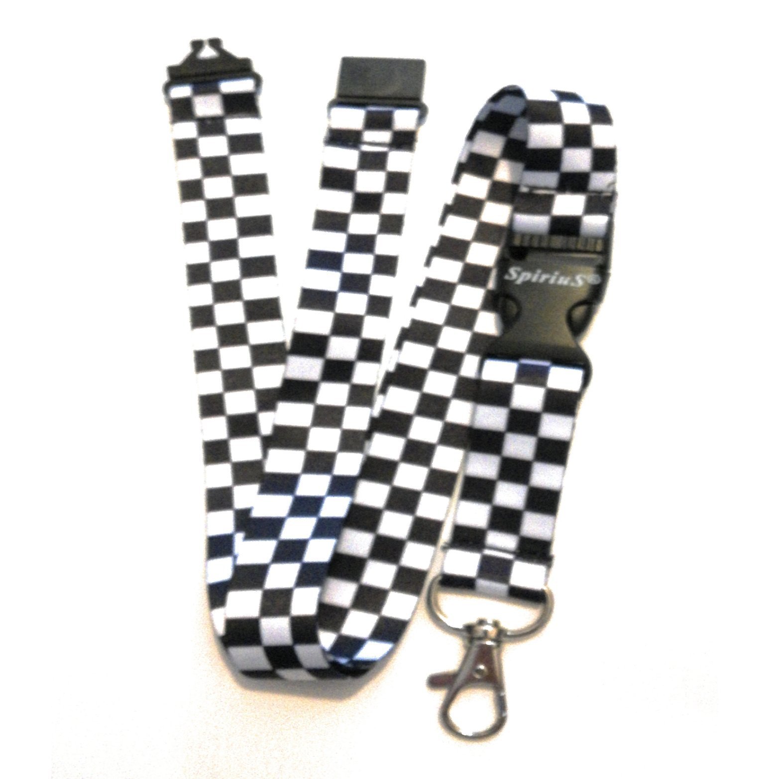 SPIRIUS Funky Breakaway Detachable Lanyard Neck Strap with Safety Clip for Phone, ID Badge Holder, Key Keychain (White Black Squares)