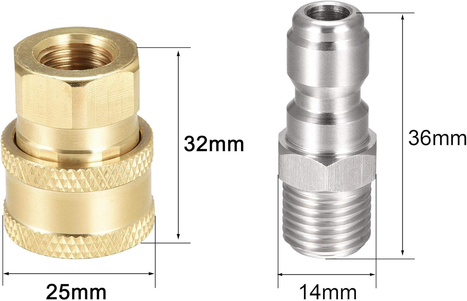 sourcing map Garden Hose Brass Quick Connect Set Fittings G1/4 Male & Female Thread Water Hose Connectors Pressure Washer Adapter - Image 3