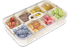 ANRUI Divided Serving Tray with Lid, 8 Compartments Snack Box Container with Timing Pointer, Portable Clear Serving Tray Organizer Storage for Fruits, Candy, Nuts, Snacks, Party, Picnic, Freezer