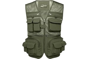 Flygo Men's Fishing Vest Utility Lightweight Outdoor Travel Safari Photo Cargo Vest with 16 Pockets