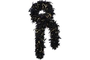 SOGUGOM Black with Gold Tinsel Boas - 50g 2 Yards Boa Feathers for Christmas Tree, Women,Dancing Craftting Party and Festival Decoration(Black Gold Tinsel)