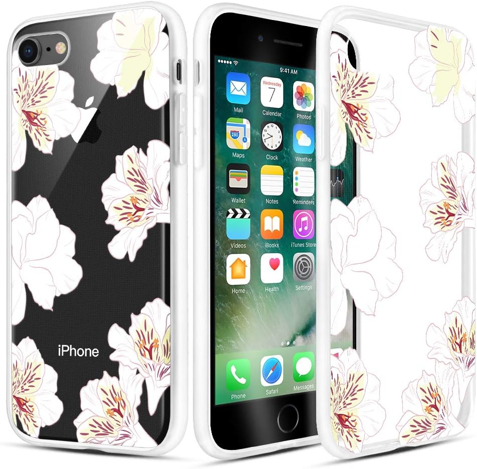 Caka iPhone 8 Case Clear with Design, iPhone 7 8 Case for Girls Women Girly Floral Clear Flowers Pattern Slim Soft TPU Protective Case for iPhone 7 8 4.7‘’(Yellow White)