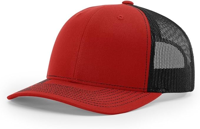 red and black trucker hat
