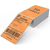 YIKIADA Orange Shipping Thermal Labels 4 × 6 Inch Vinyl Self-Adhesive Fanfold Direct Stickers Waterproof Perforated Printer Decal for Office Warehouse Home Address 250 PCS