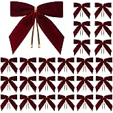 Utehilly 24 Pcs Burgundy Small Velvet Christmas Bows for Christmas Tree, Wreath, Gift Wrapping, Crafts, Wedding, Party, Twist Tie Bows for Treat Bag Bakery Candy Bags, Home Decor 1" W,3.5 x 3.5 inch