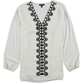 Alfani Womens Lace-Trim Tunic Blouse, White, Medium