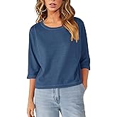 Fanway&EC Women's Casual Summer Tops 3/4 Sleeve Crew Neck T Shirts Loose Fit Tunic Blouses Tee
