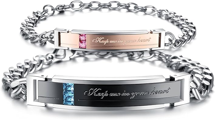 Feych 2 Bracciali Bracciale Con Keep Me In Your Heart Incisione Gourmette Catena In Acciaio Inox Partner Braccialetto Da Uomo Bracciale Da Donna Argento Nero Oro Con Sacchetto Regalo Amazon It Gioielli
