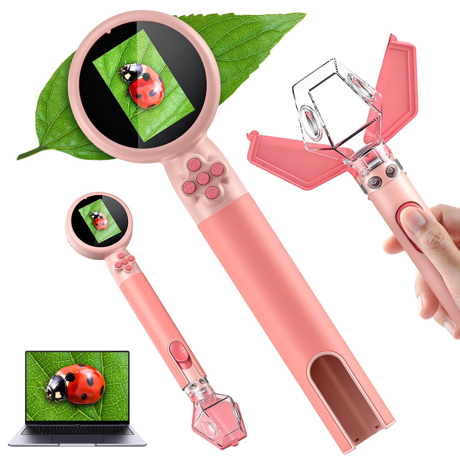 Photo 1 of 2 in 1 Kids Microscope with Bug Catcher,HD 500X Digital Microscope for Kids with 2" Screen,Photo and Video,STEM Educational Science Kit Learning Toys for Age 3-12 Girls & Boys Birthday Gifts (Pink)