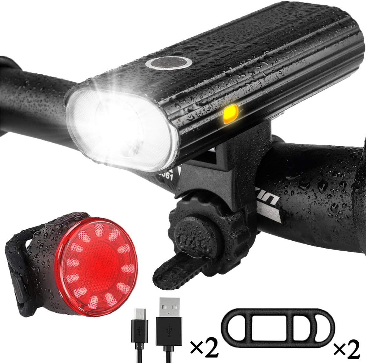 Bike Lights, USB Rechargeable LED Bicycle Lights, Waterproof Cycling Head Lights, Super Powerful 800 Lumens, 5 Lighting Modes, for Outdoor Activities Riding/Hiking with USB Tail Light Included