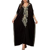 ZSWDXX Women V Neck Embroidery Kaftan Dress Loose Casual Beach Cover Up Long Caftans Maxi Dresses