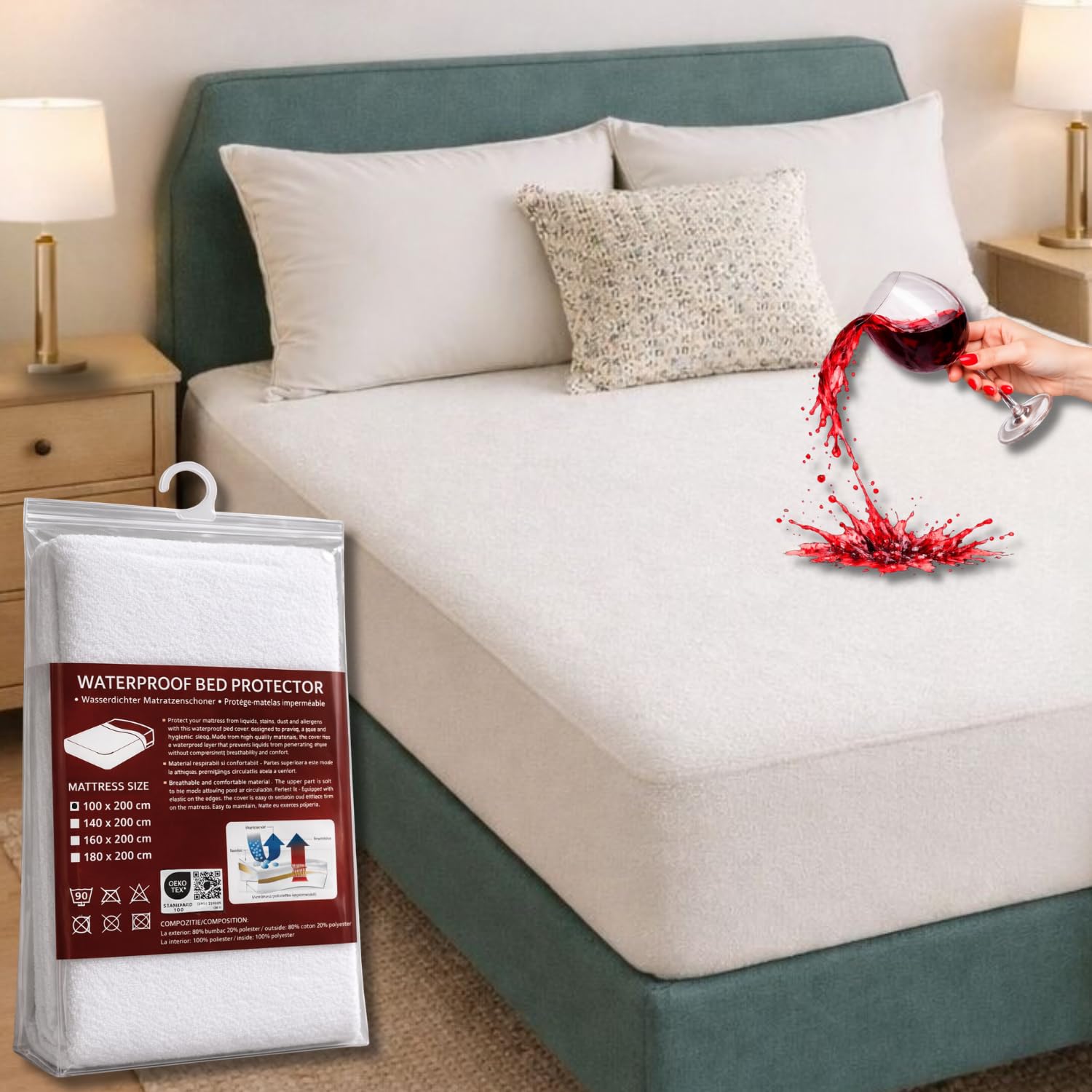 HOME STILL Single Mattress Protector, 100x200x30 cm, 100% Waterproof, Cotton Terry Breathable Top, Waterproof Bottom, Antibacterial, Comfortable & Safe Sleep, Machine Washable