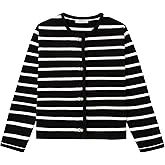 LATAHUO Women's Striped Cardigan Sweater Trendy Long Sleeve Button Down Crewneck Knit Cardigans