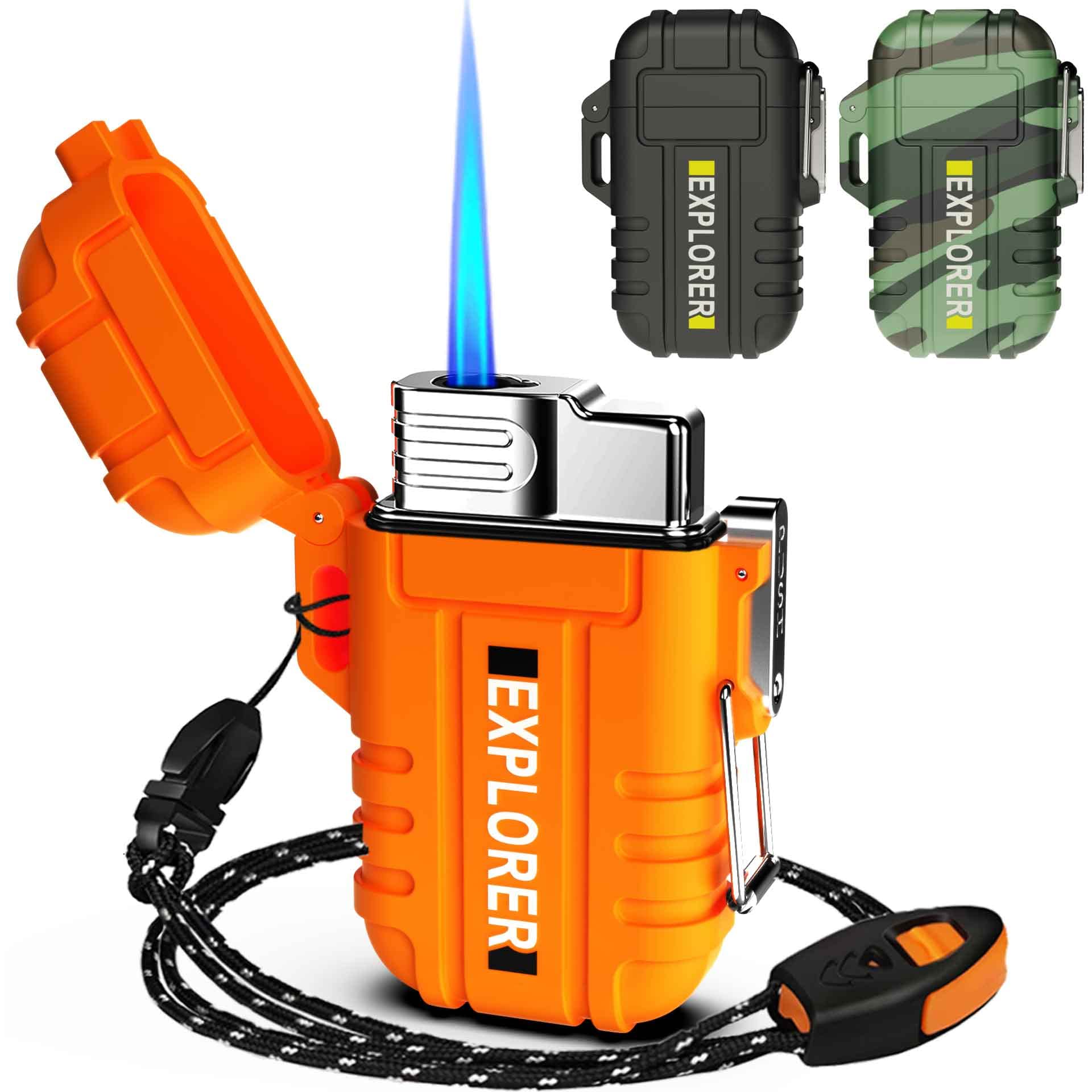 Photo 1 of 1pc   Torch Lighter, Refillable Butane Lighter, Windproof Outdoor Gas Lighter Adjustable Jet Flame Lighters, Fireplace Fireworks Grill Camping BBQ Lighter, Gifts for Men. (Without Gas) (Orange)