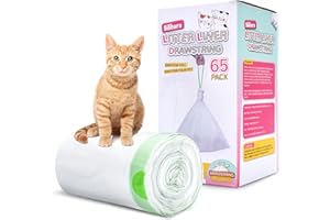 Bilibara 65 Count Drawstring Litter Box Liner Bags for Auto Self-Cleaning Litter Box, Extra Thick Leak Proof Cat Litter Replacement Waste Bags, Unscented, 22"W x 15.7"H, 4.6 Gal