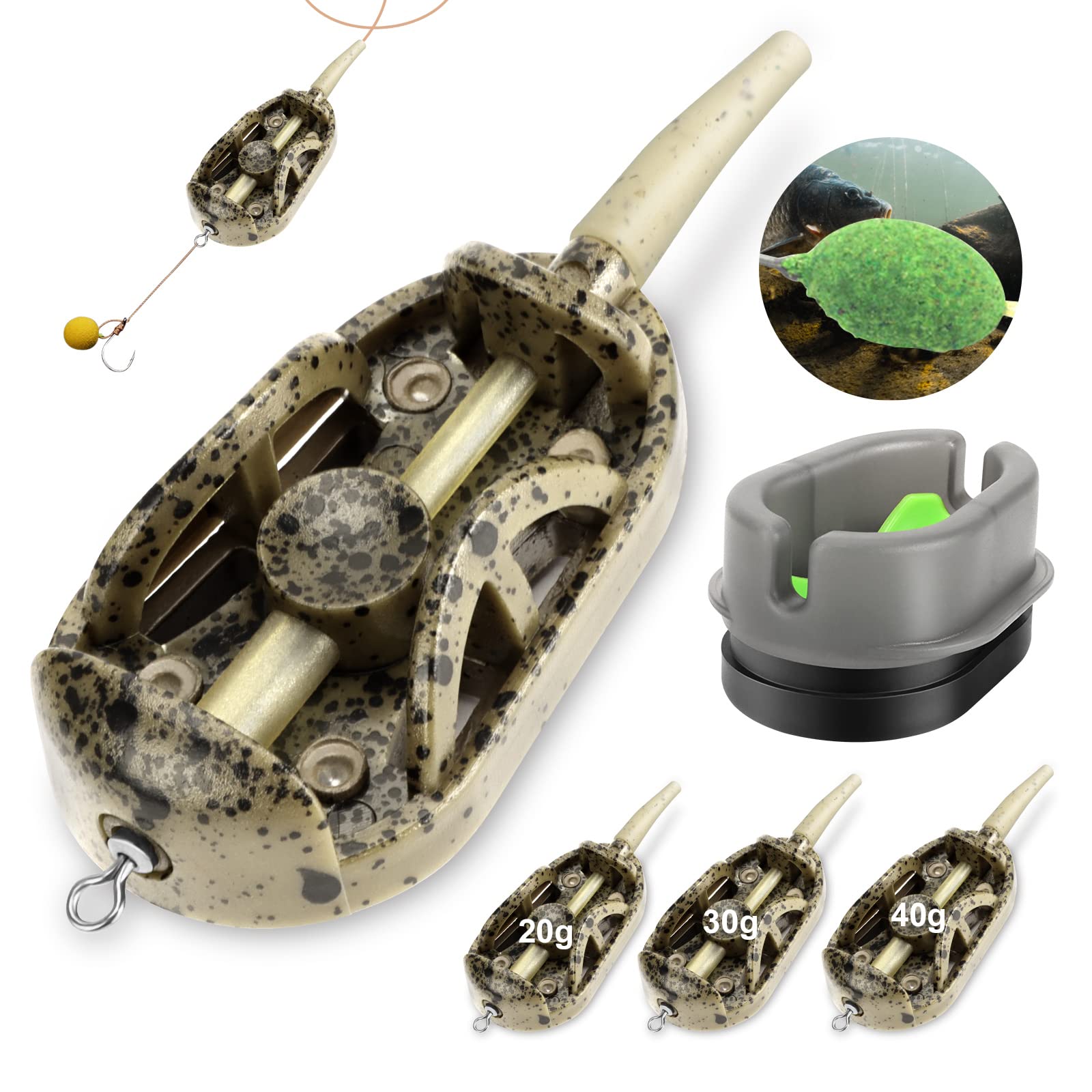 Realure Carp Fishing Feeders Method Fishing Feeder with Fishing Weights 20g 30g 40g 50g 60g Method Inline Feeders Tackle for Bait(20+30+40g)