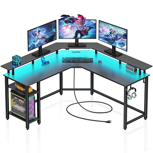 Computer Desk Bahrain Rolanstar L Shaped Gaming Desk with LED Lights & Power Outlets, 53 ...