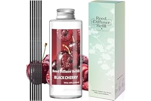 STRN Reed Diffuser Oil Refill, Black Cherry Scented Diffuser Oil Refills with 6 Reed Sticks 200ML(6.8fl.oz), Room Fresheners 