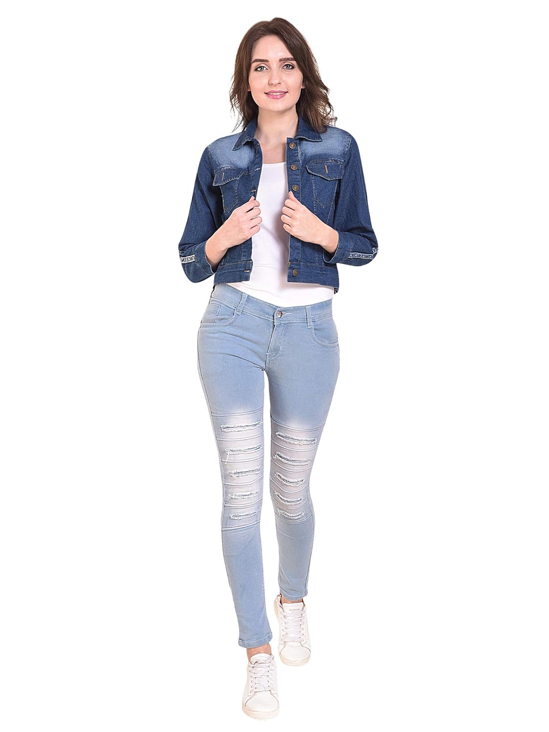 dimpy garments women's stone wash denim jacket (blue, medium)