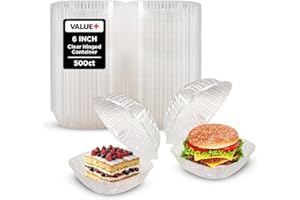 VALUE + (500 Count) 6-Inch Clear Hinged Container Plastic Take Out Container, Dual Lock Heavy Clamshell Food Containers For B