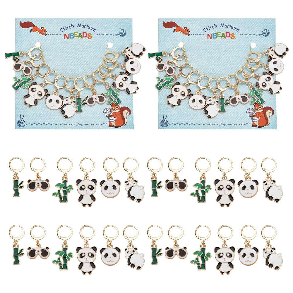 NBEADS 24 Pcs Panda Bamboo Stitch Markers, Enamel Crochet Stitch Marker Charms Removable 304 Stainless Steel Clasps Locking Stitch Marker for Knitting Weaving Sewing Jewelry Making — image 1
