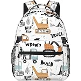 Construction Transport Car School Backpack 16 Inch Waterproof Strap Adjustable Travel Casual Daypack Lightweight Schoolbag Construction Garbage Truck Excavator Bookbag for Boys Girls Kids