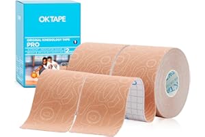 OK TAPE PRO Kinesiology Tape, 2inch x Long Roll 16ft Free Cut Tape, Elastic Athletic Tape Therapeutic Latex Free, 2 Rolls Beige+Beige