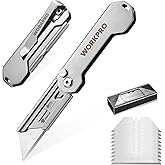WORKPRO 2PCS EDC Folding Utility Knife, Mini Box Cutter with Quick Open Axis Lock, Quick Change Blade Razor Knife, Foldable Small Pocket Knife with Belt Clip, 2 Packs with 10 Extra Blades