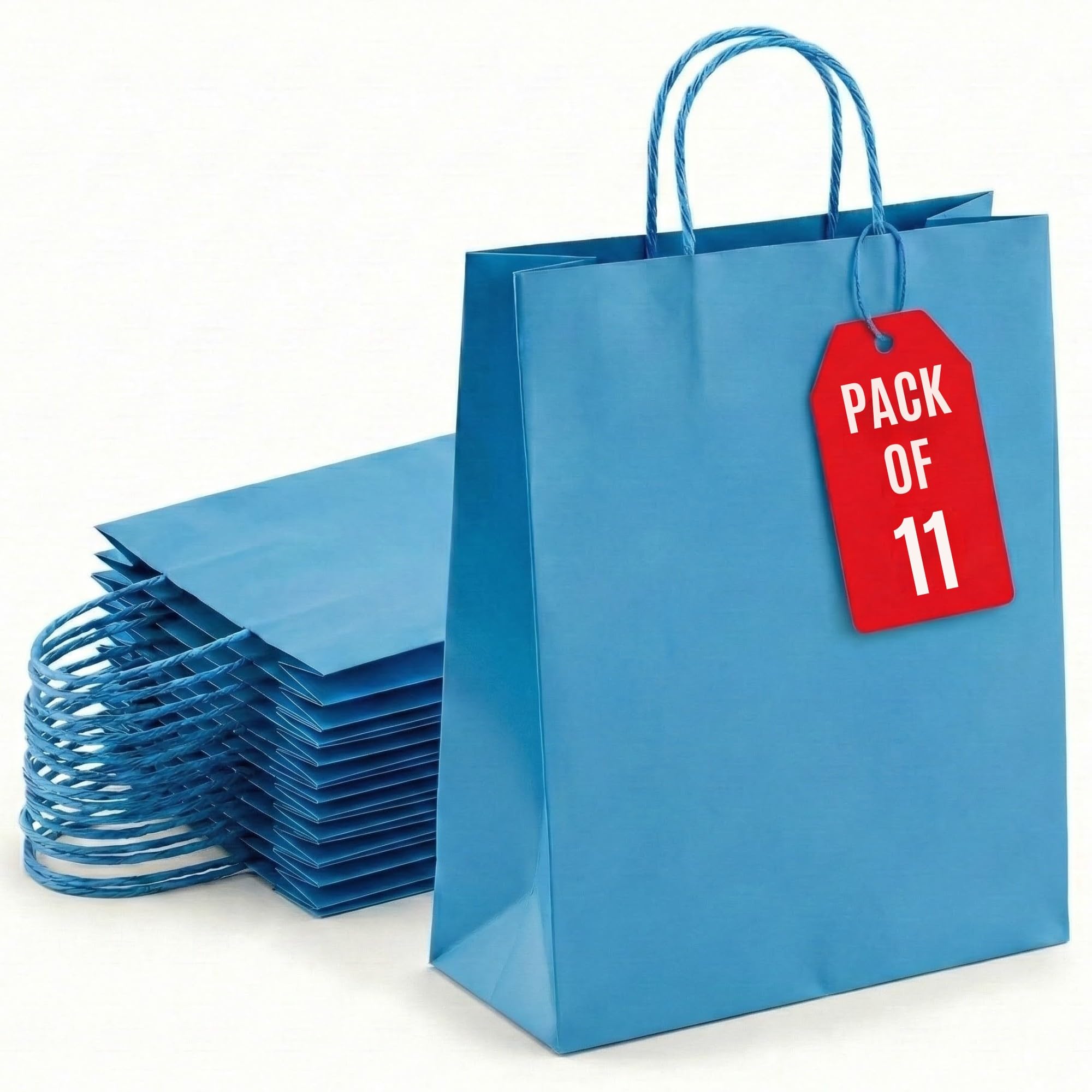 Kids Party Bags - 11Pcs Wrinkle Free Paper Party Bags with Twisted Handles - Blue Party Bags, 100gsm Strong Recyclable Gift & Kraft Bags for Birthdays & Baby Showers 24×18×8cm