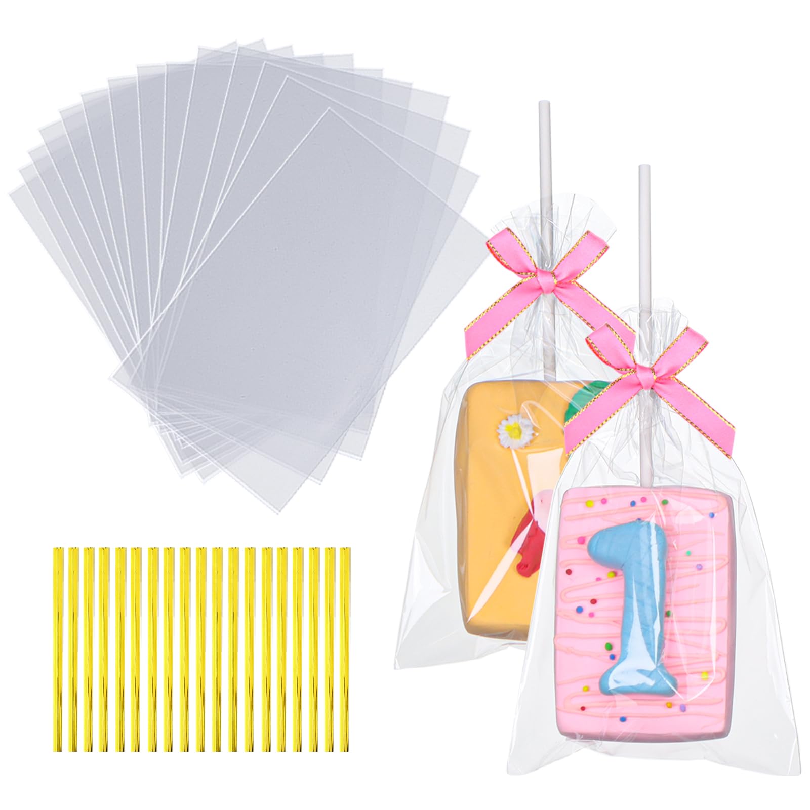 Photo 1 of 100 Pcs 4x6 Inch Clear Rice Krispie Treat Bags - Rice Kit Cakesicle Bags for Marshmallow, Macaron Pop, Candy, Apple Cookies, Cake Ore Pop Packaging (Individually Wrapped)