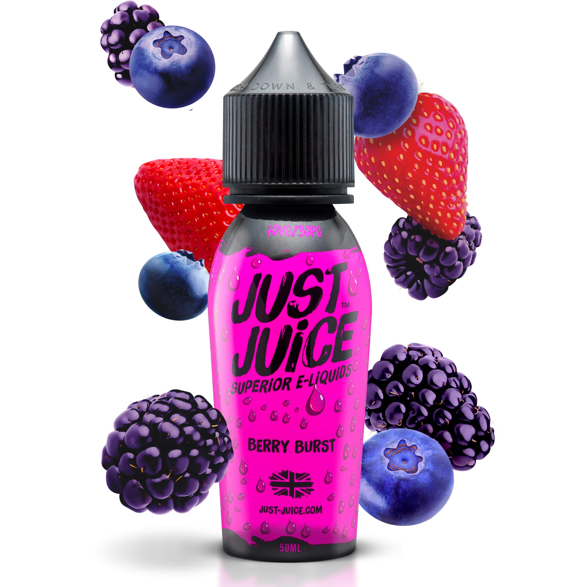 Just Juice Vape Liquid with No Nicotine, 50ml 0mg Shortfill Eliquid, 70/30 Vape Juice in 60ml Bottle, Space for 10ml of Nicotine Shot or Nic Salts, Fruity E Liquid, Berry Burst