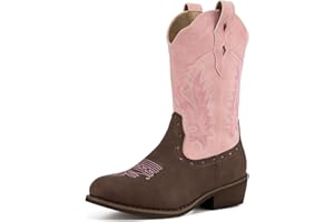 Rollda Kids Cowboy Boots Western Round Toe Cowgirl Boots for Boys Girls Toddler/Little Kid/Big Kid