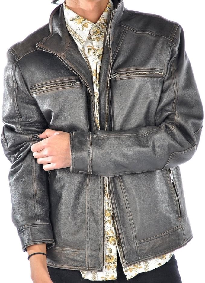 Fadcloset Clayton Distressed Mens Leather Jacket Amazon.ca Clothing