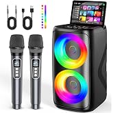 Portable Karaoke Machine for Adults: LED Lights Bluetooth Speaker with 2 Karaoke Microphones Birthday Gifts for Party Speaker Karaoke Home System Packages Supports TWS/TF Card/USB/AUX