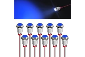 FICOLPO 10 Pcs LED Metal Waterproof Indicator Light, 12-24V 2/5'' Mounting Hole Pre-Wired Pilot Signal Light for Car, Trucks, Boats, Marine, Dash, Industrial Electricity (Blue, 10mm)