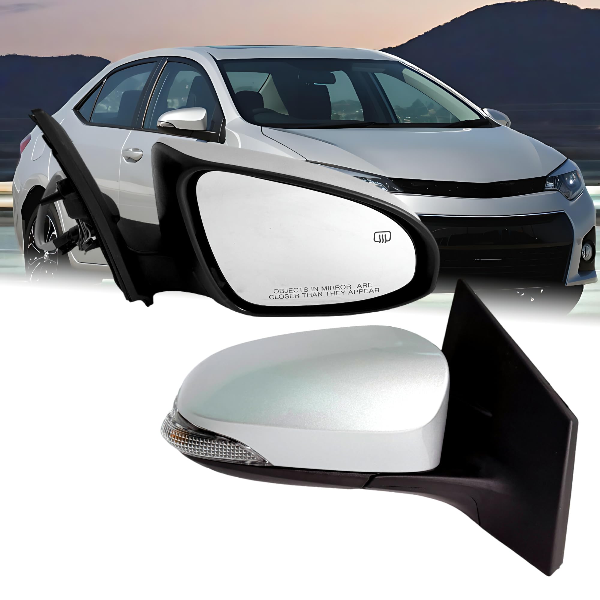 Photo 1 of VMDCcdz Right Passenger Side Mirror Compatible With Toyota Corolla 2014-2018 With Heated Turn Signal Light 7-Pins Power Glass Rear View Mirror Silvery