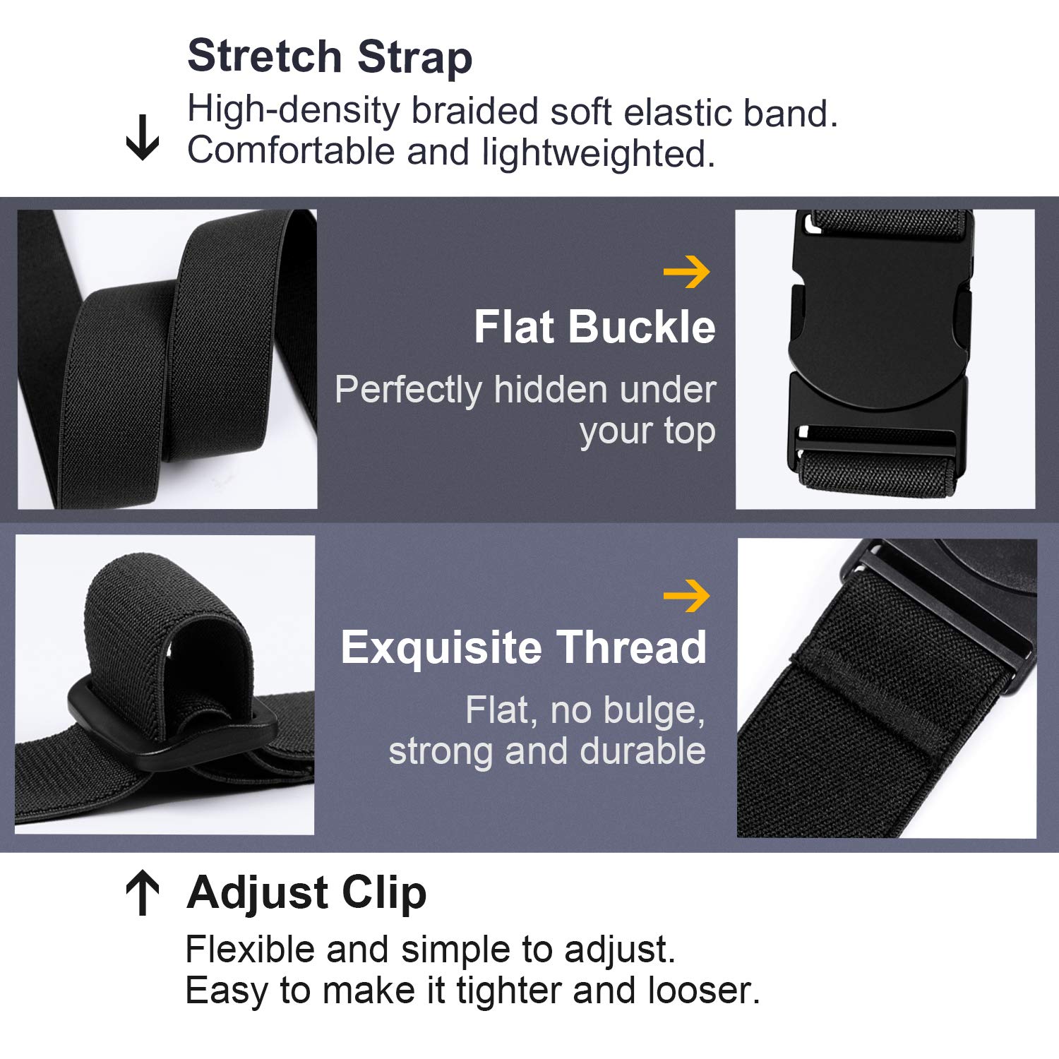 Elastic Waist Belts for Men & Women Fashion Adjustable Stretch Belt No Show Flat Buckle