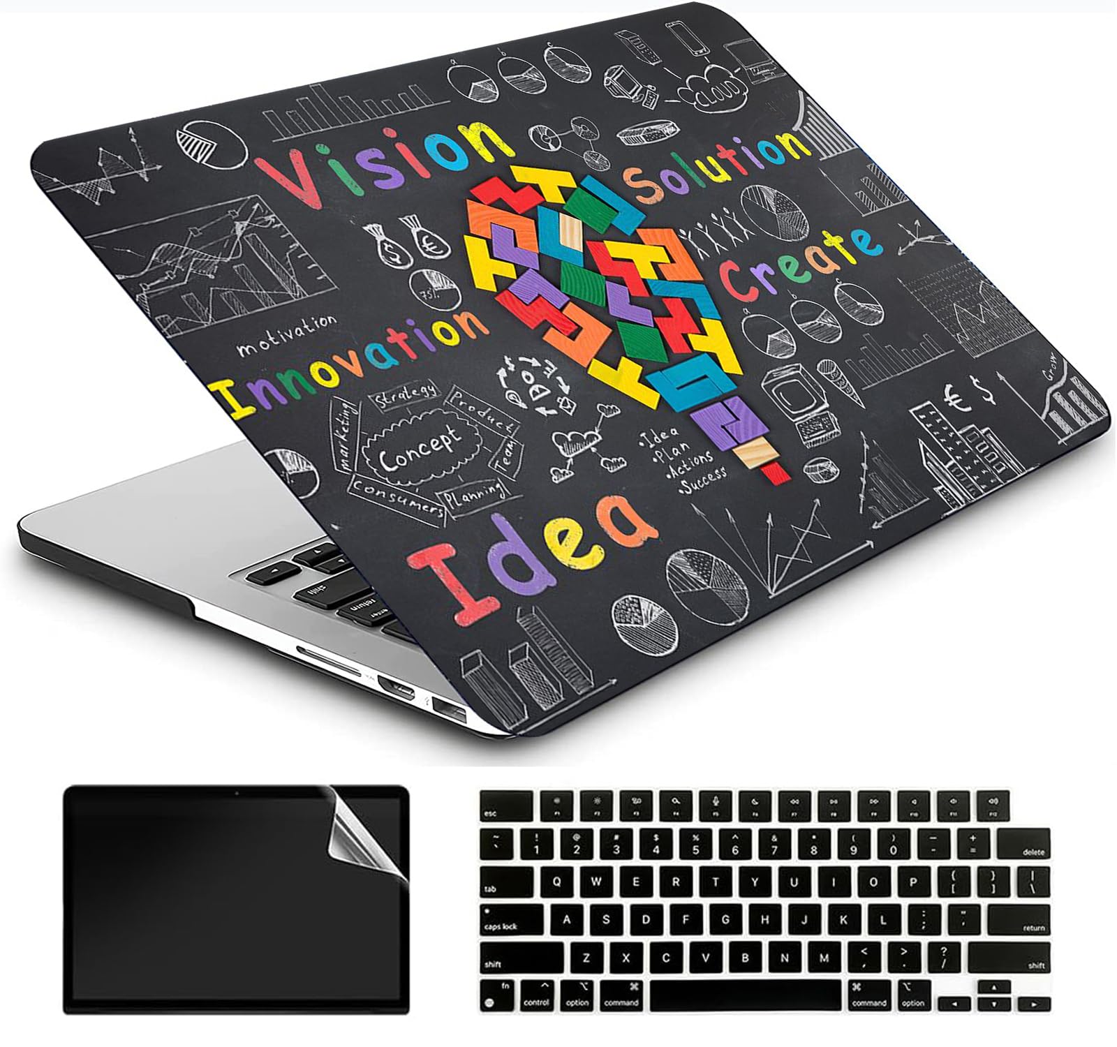 AMCJJ Compatible with MacBook Air 13 Inch Case 2017 2016 2015 2014 2013 2012 2011 2010 Release A1466/A1369, Plastic Hard Shell Case & Keyboard Cover & Screen Protector - Idea