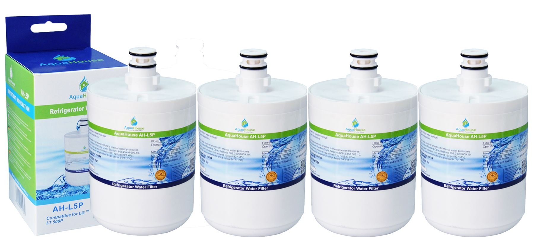 4X AH-L5P Compatible Water Filter for LG LT500P, 5231JA2002A, GEN11042FR-08, ADQ72910901, Premium