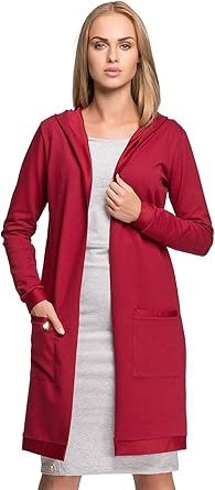 long red hooded cardigan