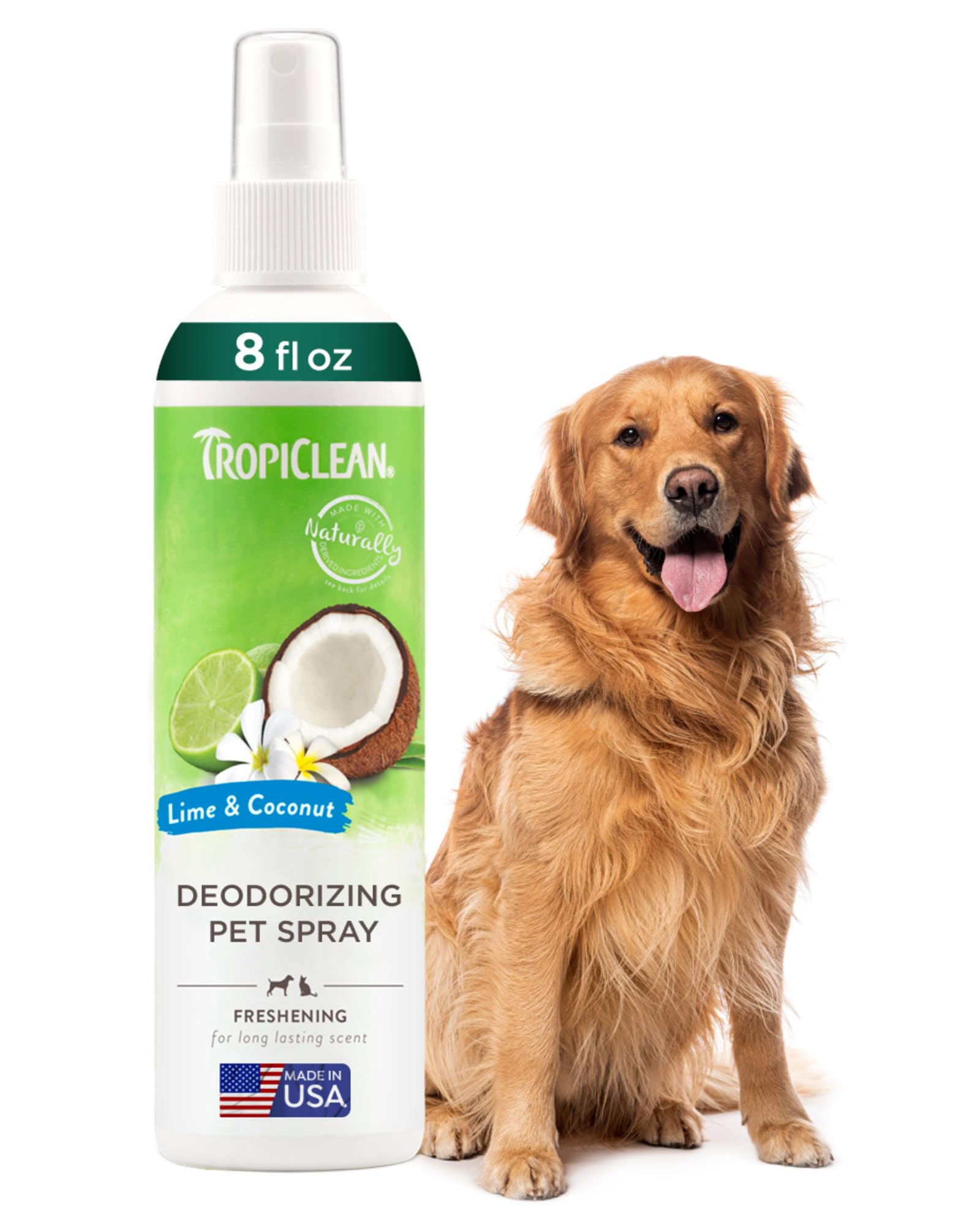 TropiClean Dog Perfume Spray Grooming Supplies - Dog Deodorant Spray for Smelly Dogs - Dog Cologne Breaks Down Odours and Deodorises Dogs and Cats - Used by Groomers - Lime & Coconut, 236ml