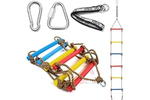 AKOZLIN 6.6FT Climbing Rope Ladder for Kids Hanging Climbing Ladder Rope Tree Swing with 1 Strap & 2 Carabiner Indoor and Out