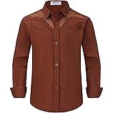 EDFTM Boy's Western Cowboy Shirt Embroidered Long Sleeve Regular Fit Casual Cotton Button Down Hippie Shirts